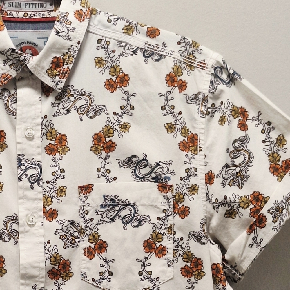 Disco Panda - Drill Clothing Co. Dragon Floral Short Sleeve Button Down | Size M